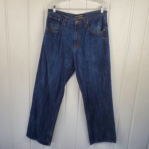 Y2K Roca Wear Streetwear Embroidered Baggy Men's Size 36W 34L Jeans - Picture 1 of 10